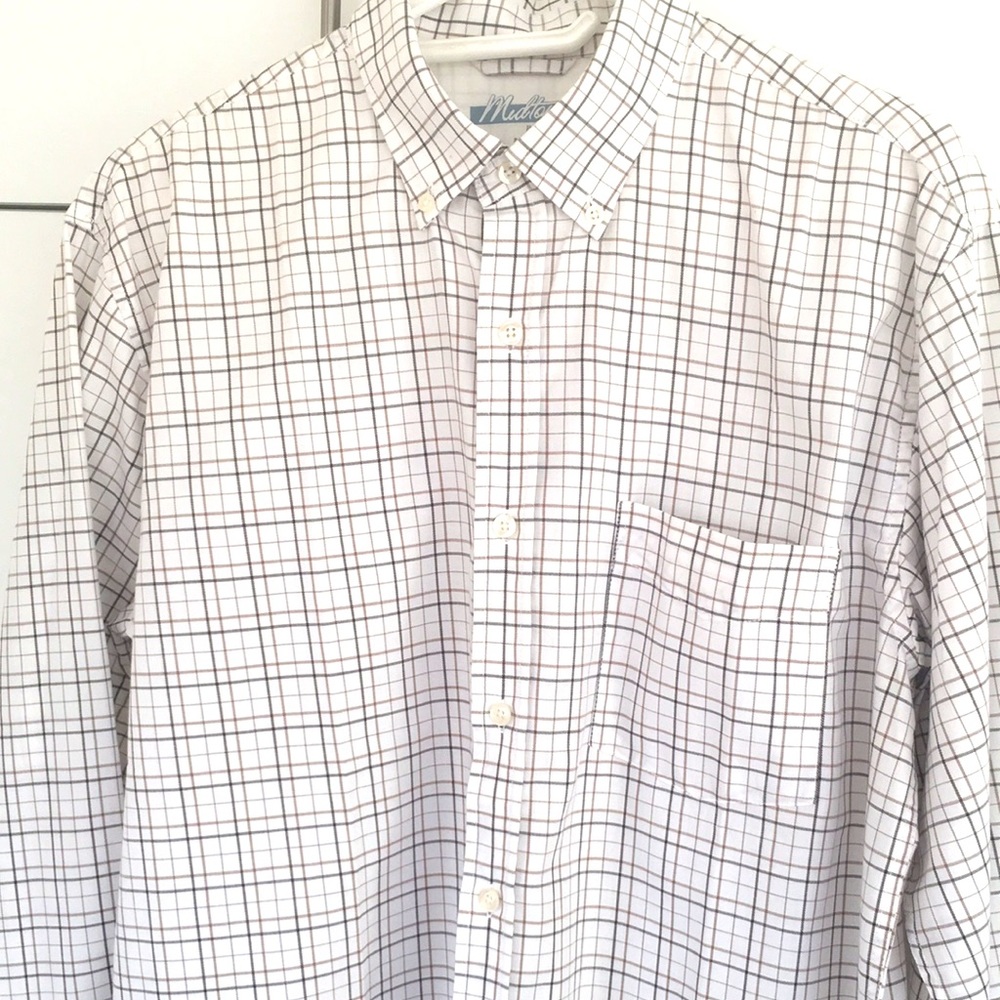 Midtown White Two Tone Brown Striped Cotton Button Up Dress Shirt Medium NWOT